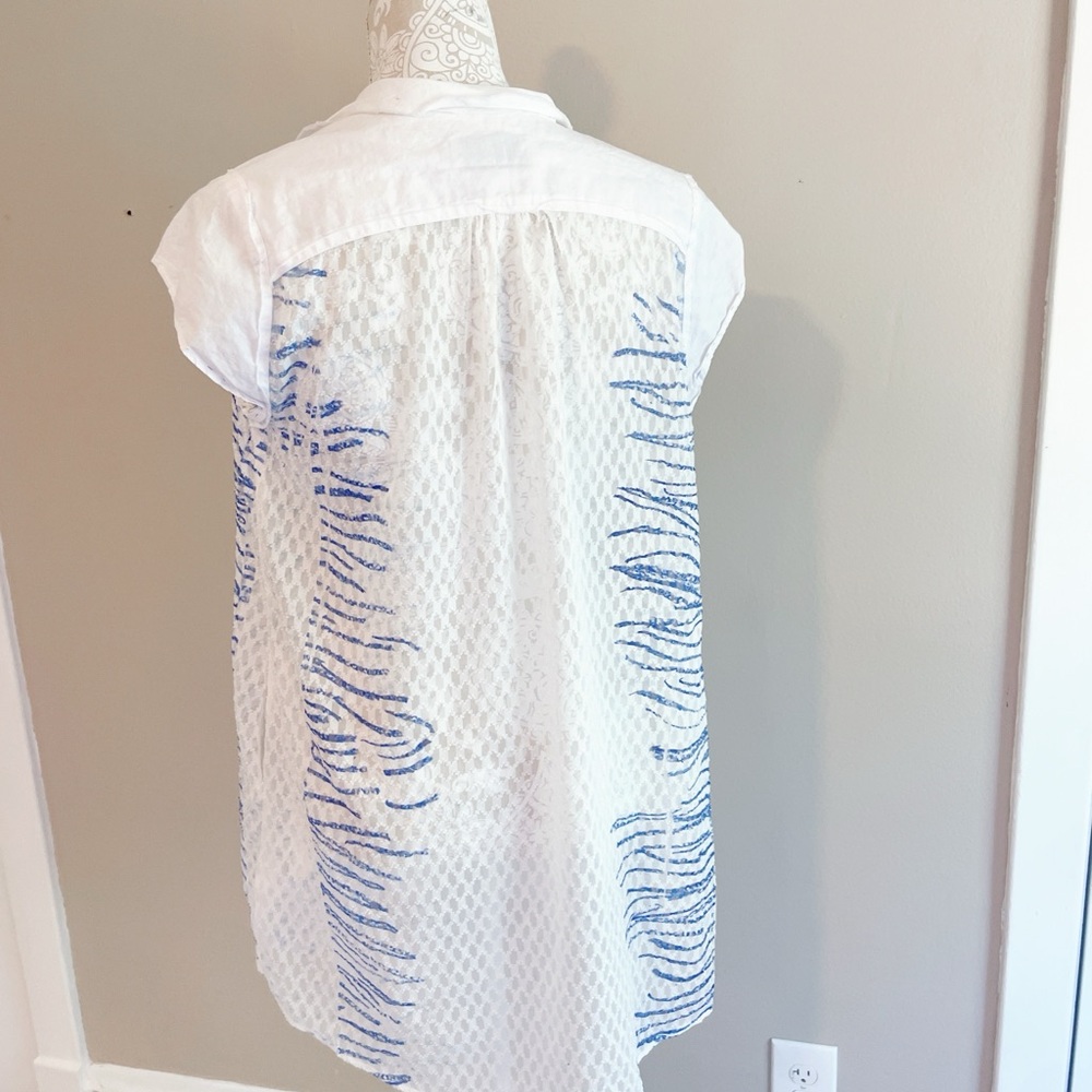 Cotlac White Embroidered Button-Down Blouse Size … - image 6